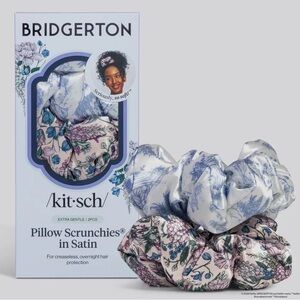 Kitsch Bridgerton Satin Scrunchies - Floral Blue and Pink